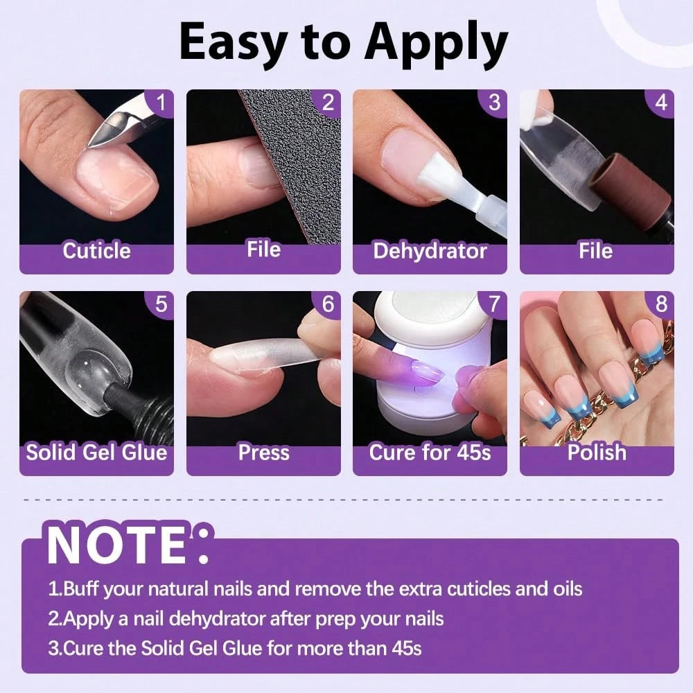 2pcs Nail Glue For Nail Tips, 10g Solid Gel Nail Glue For Press On Nails, Upgraded Version Nail Glue, Strong For Nails, Press On Nail Glue Needs To Be Cured, Easy To Use, 28 Days+ Long Lasting