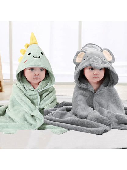 2pcs Neutral Baby Animal Face Hooded Towels, Unique Animal Design Soft Newborn Baby Cape, All Seasons Coral Fleece Cartoon Bathroom Wrap Bath Towel For Children