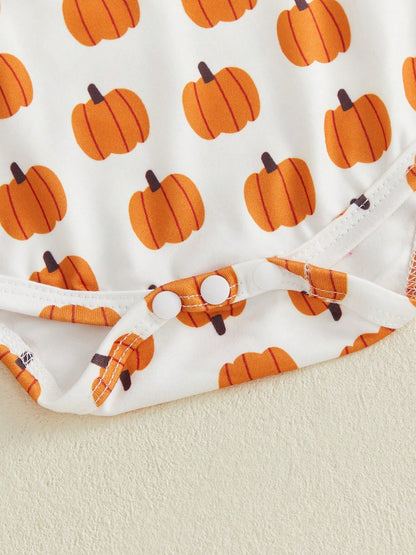 2Pcs Newborn Baby Boy Overalls Set Pumpkin Long Sleeve Romper Tops + Suspender Pants + Hat 3M 6M 9M 12M 18M Infant Fall Halloween Clothes