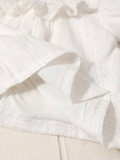 2pcs Newborn Baby Girls White Summer Cute Baby Shower Gift Elegant Ruffle Collar Knit Jacquard Top And Shorts Cotton Set Baptism Christening Outfit
