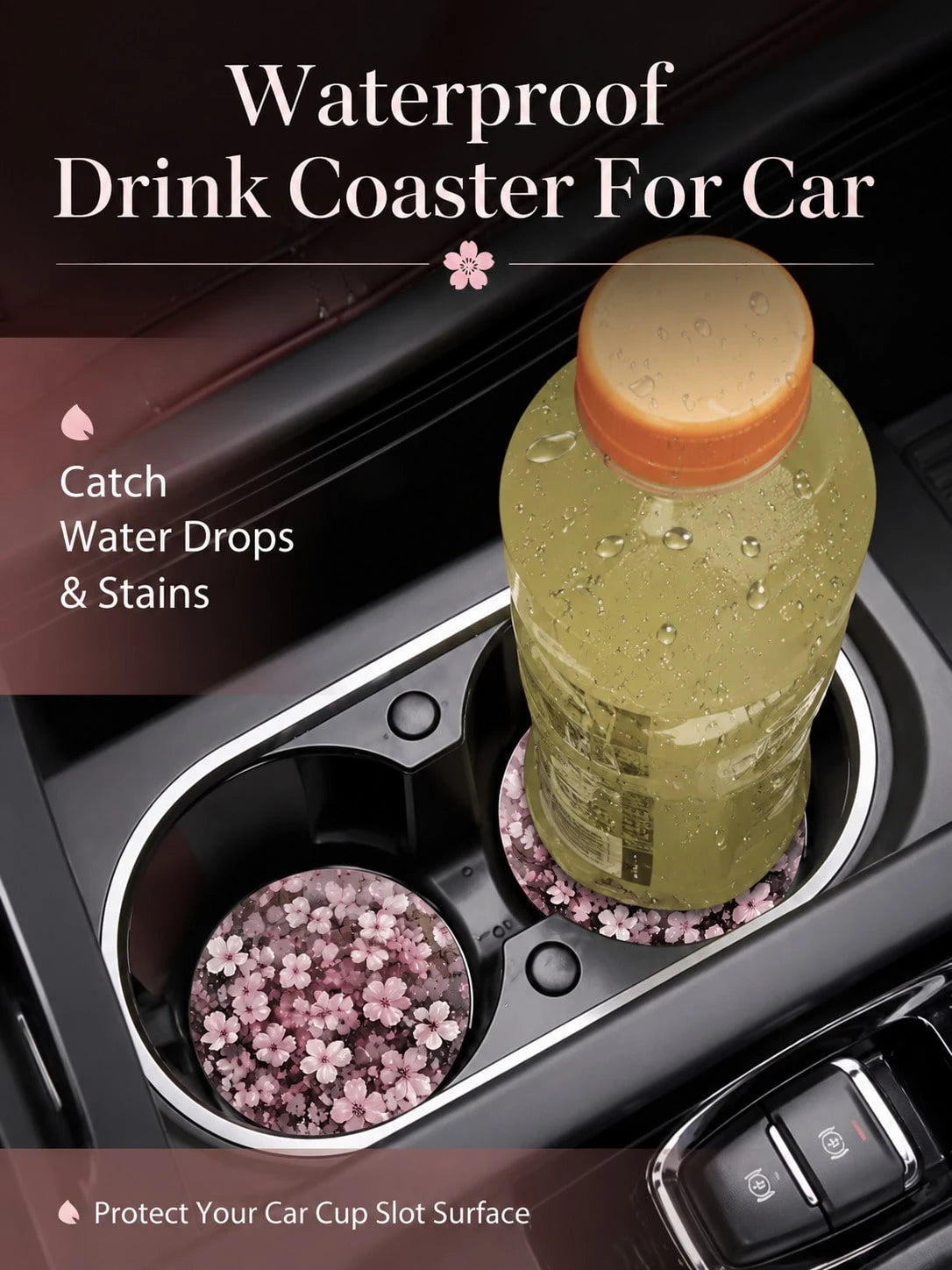 2pcs Peach Blossom Pattern Car Cup Holders, Decorate Vehicle, Protect Interior, Non-Slip Design, Suitable For Most Car Models, Great Gift