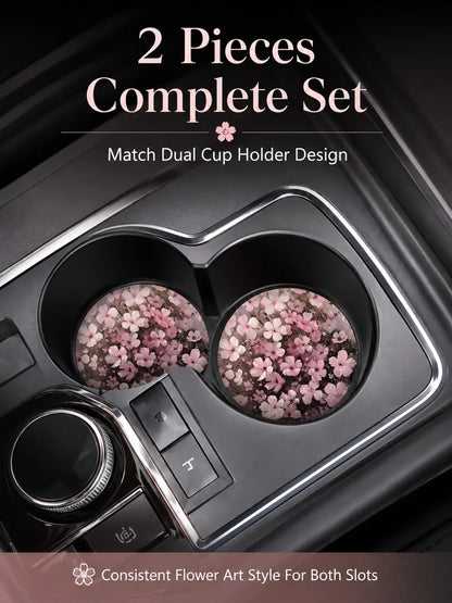 2pcs Peach Blossom Pattern Car Cup Holders, Decorate Vehicle, Protect Interior, Non-Slip Design, Suitable For Most Car Models, Great Gift