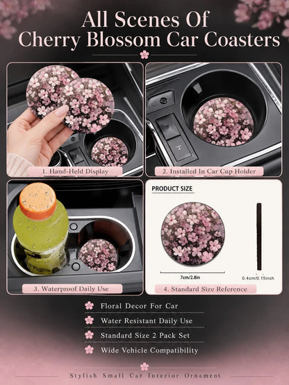 2pcs Peach Blossom Pattern Car Cup Holders, Decorate Vehicle, Protect Interior, Non-Slip Design, Suitable For Most Car Models, Great Gift