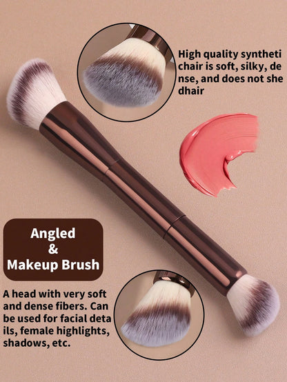 2pcs Professional Dual-Head Makeup Brushes, Powder Brush, Blush Brush, Cosmetic Tools, Soft Fibers, Easy To Carry, Travel Brush,Foundation Brush,Concealer Brush,Blush Brush,Contour Brush,Blush Brush,B
