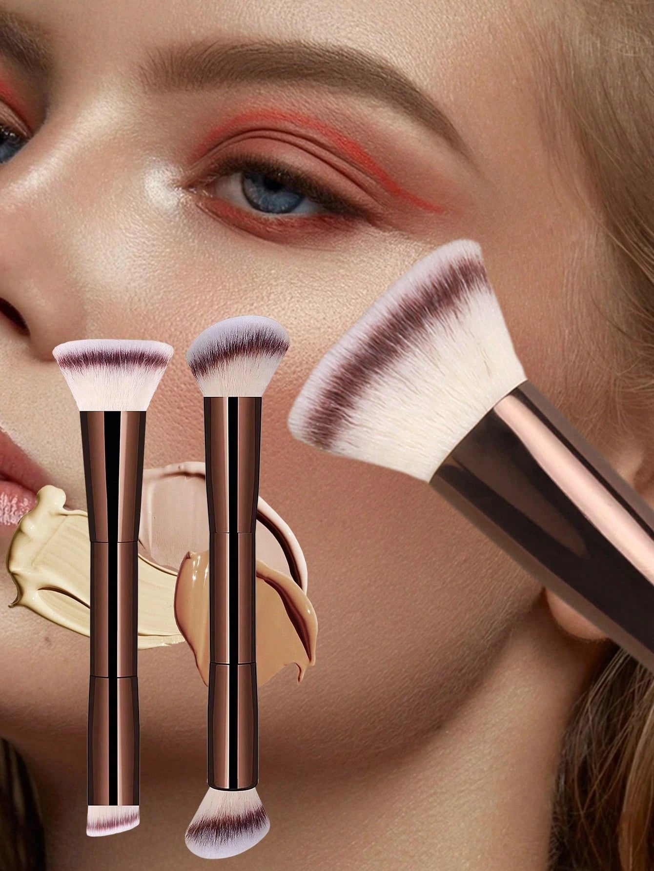 2pcs Professional Dual-Head Makeup Brushes, Powder Brush, Blush Brush, Cosmetic Tools, Soft Fibers, Easy To Carry, Travel Brush,Foundation Brush,Concealer Brush,Blush Brush,Contour Brush,Blush Brush,B