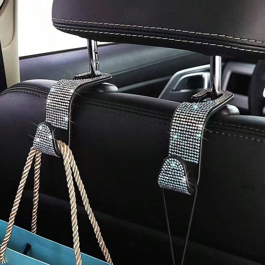 2pcs Rhinestone Car Seat Back Hooks, Creative Invisible Hooks For Hanging Accessories