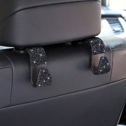 2pcs Rhinestone Car Seat Back Hooks, Creative Invisible Hooks For Hanging Accessories