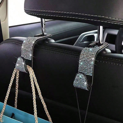 2pcs Rhinestone Car Seat Back Hooks, Creative Invisible Hooks For Hanging Accessories