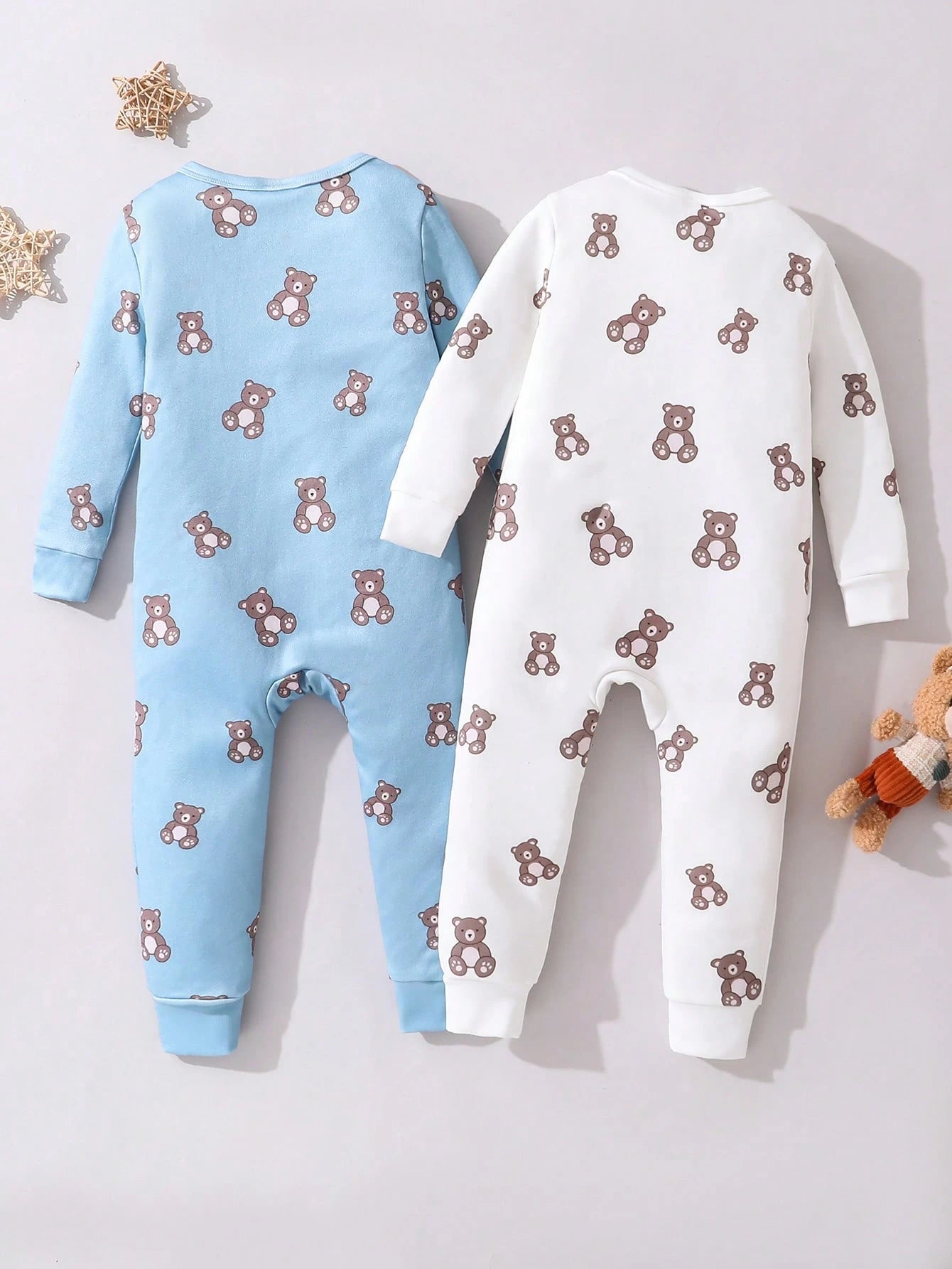 2pcs/Set Baby Boys' Snug Fit Space Theme Pajamas, Long Sleeve Jumpsuit, Light Blue & Navy Blue, Soft And Comfortable Material Fall Winter