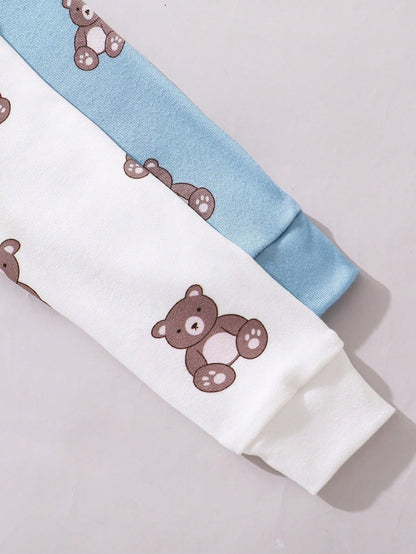 2pcs/Set Baby Boys' Snug Fit Space Theme Pajamas, Long Sleeve Jumpsuit, Light Blue & Navy Blue, Soft And Comfortable Material Fall Winter