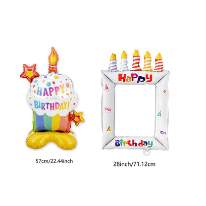 2pcs/Set Base Paper Cup Birthday Cake White Candle Cake Photo Frame Balloon Suitable For Birthday Party Decoration
