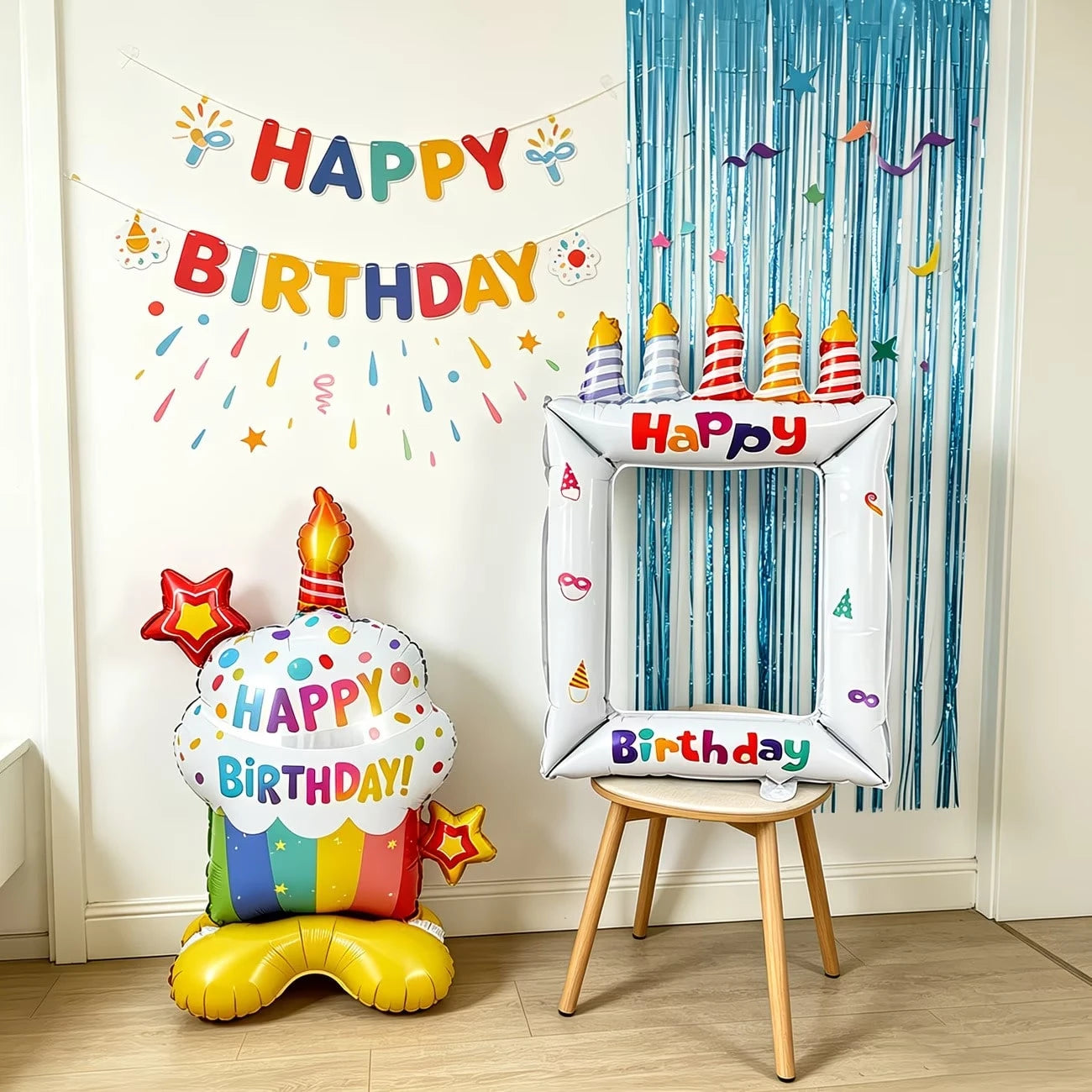 2pcs/Set Base Paper Cup Birthday Cake White Candle Cake Photo Frame Balloon Suitable For Birthday Party Decoration