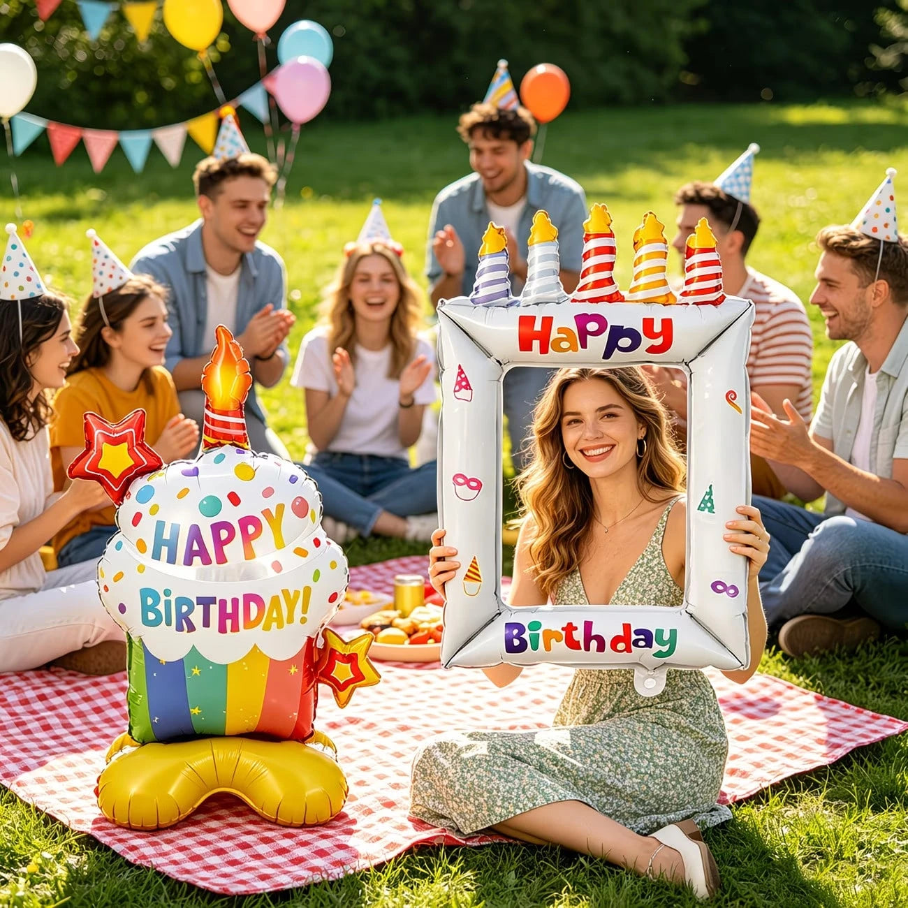 2pcs/Set Base Paper Cup Birthday Cake White Candle Cake Photo Frame Balloon Suitable For Birthday Party Decoration