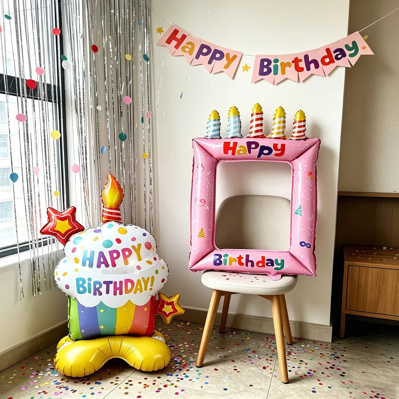 2pcs/Set Base Paper Cup Birthday Cake White Candle Cake Photo Frame Balloon Suitable For Birthday Party Decoration