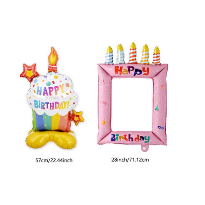 2pcs/Set Base Paper Cup Birthday Cake White Candle Cake Photo Frame Balloon Suitable For Birthday Party Decoration