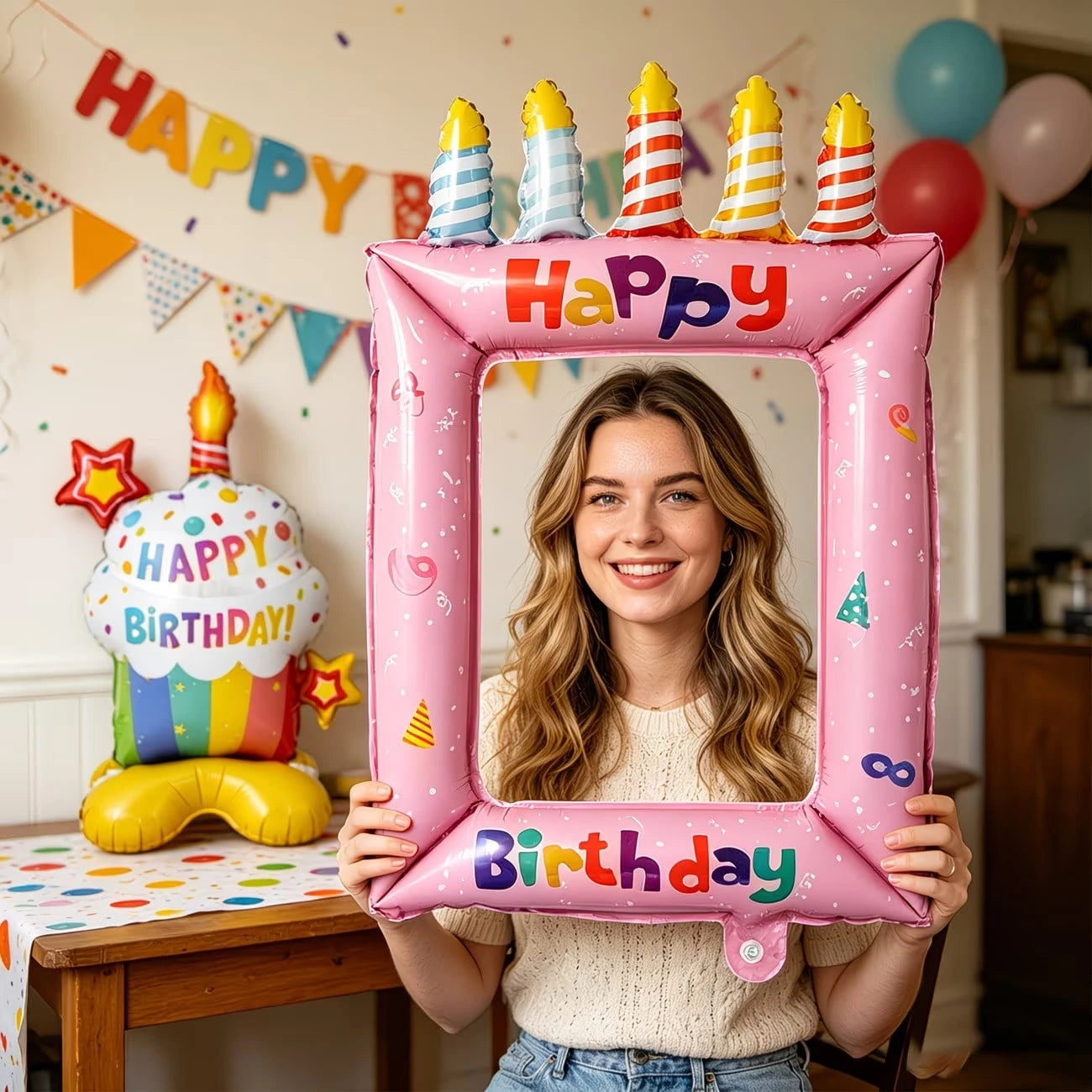2pcs/Set Base Paper Cup Birthday Cake White Candle Cake Photo Frame Balloon Suitable For Birthday Party Decoration