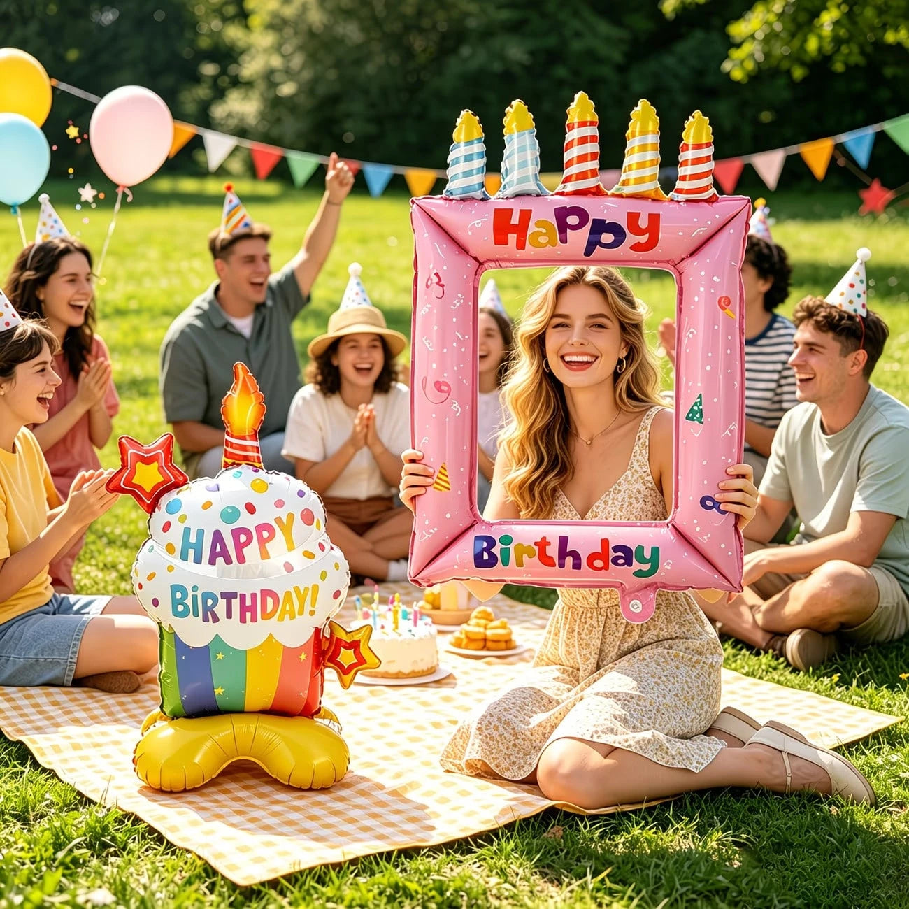 2pcs/Set Base Paper Cup Birthday Cake White Candle Cake Photo Frame Balloon Suitable For Birthday Party Decoration