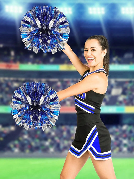 2pcs/Set Blue & Silver Pom Poms- High Index Plastic, Suitable For Dancing, Dance Accessories, Gymnastics, Sports Events And Festivals, Team Spirit Sports Cheering