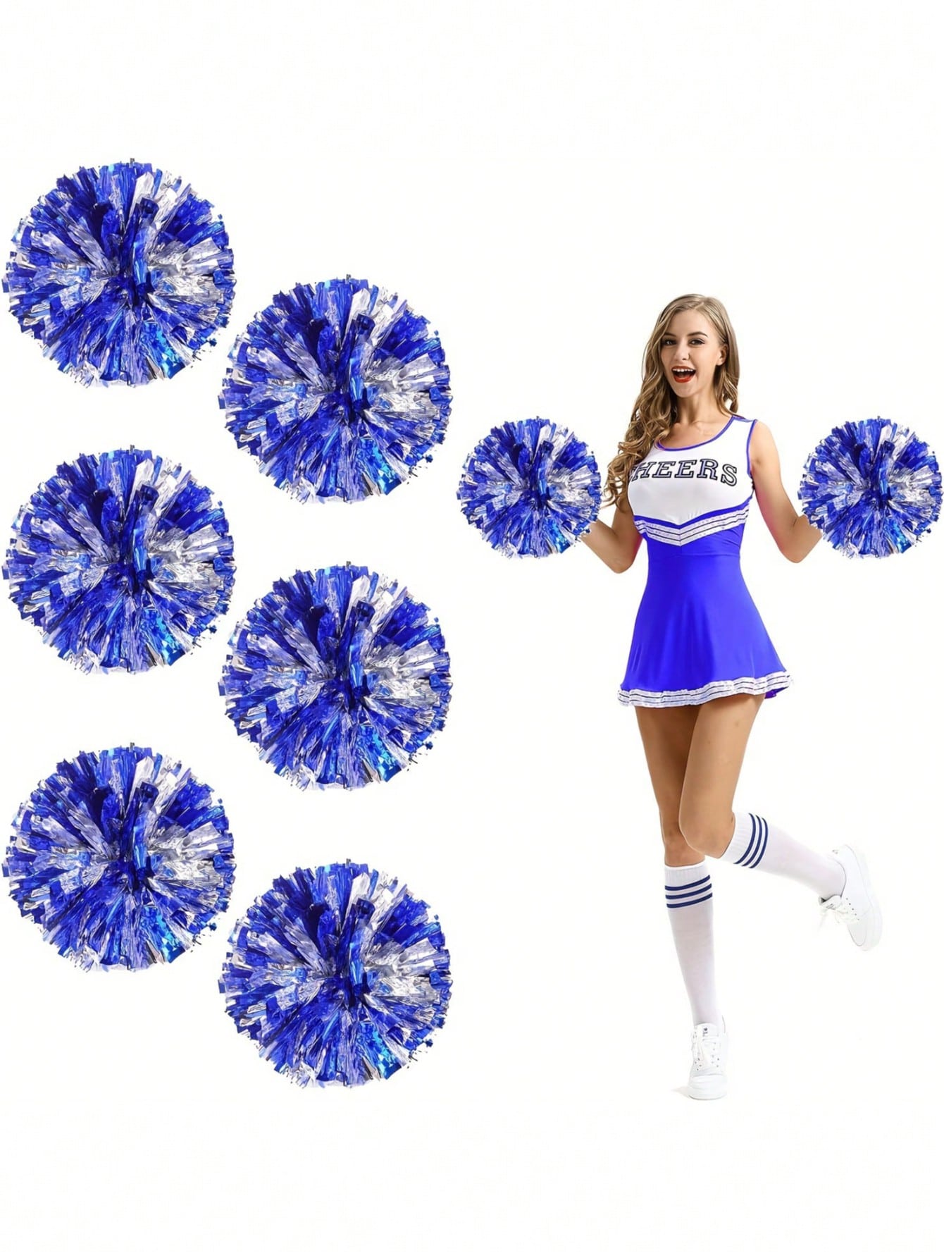 2pcs/Set Blue & Silver Pom Poms- High Index Plastic, Suitable For Dancing, Dance Accessories, Gymnastics, Sports Events And Festivals, Team Spirit Sports Cheering