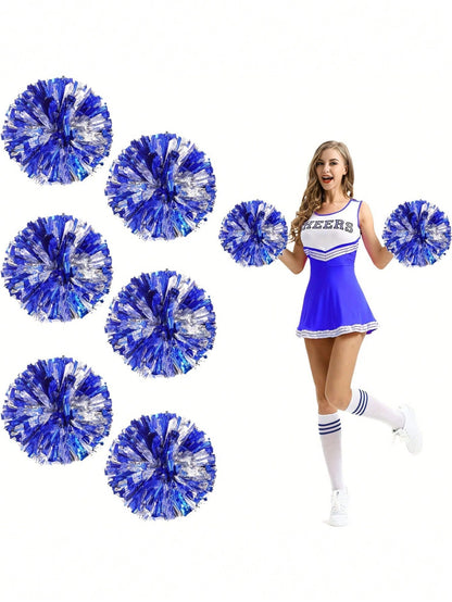2pcs/Set Blue & Silver Pom Poms- High Index Plastic, Suitable For Dancing, Dance Accessories, Gymnastics, Sports Events And Festivals, Team Spirit Sports Cheering