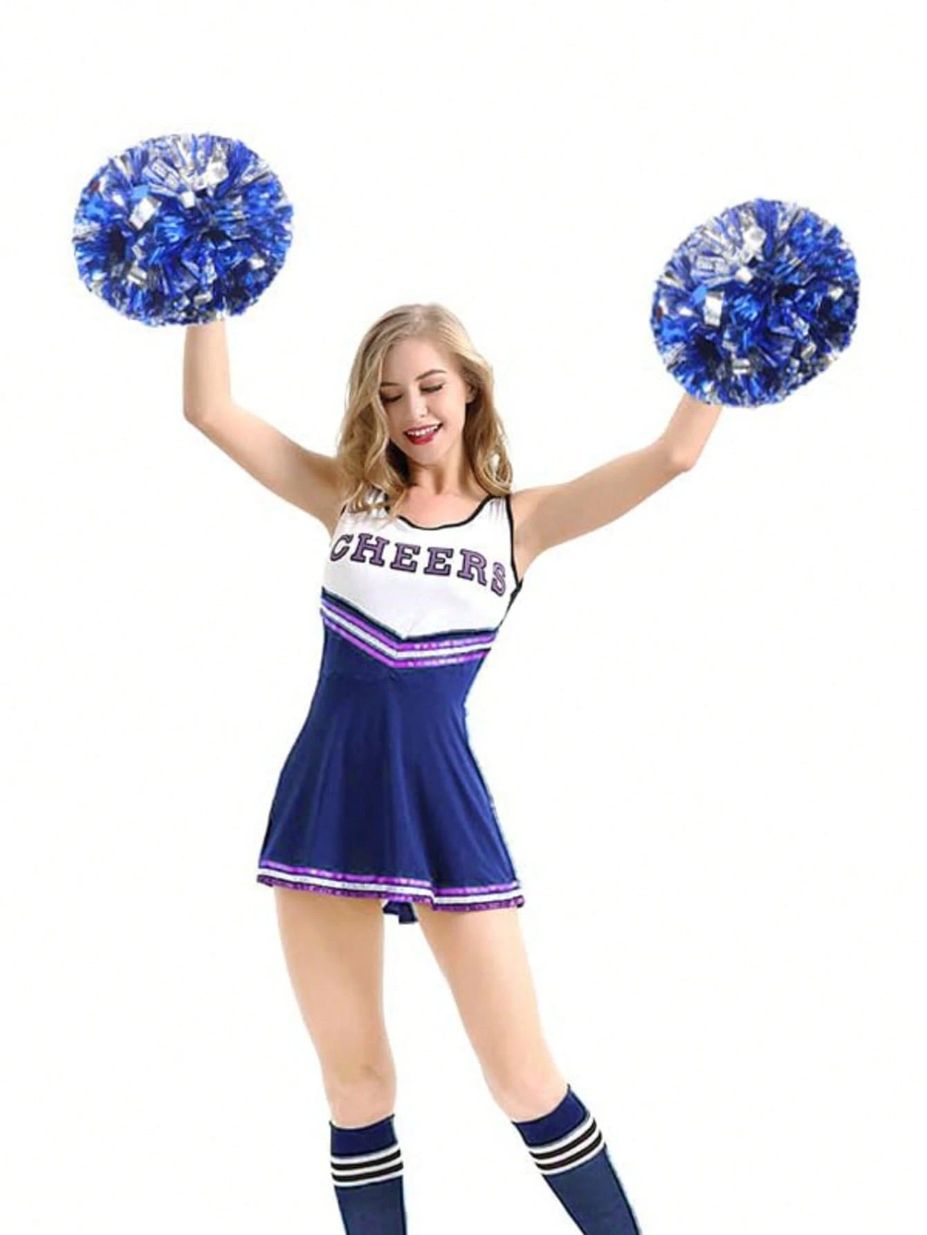 2pcs/Set Blue & Silver Pom Poms- High Index Plastic, Suitable For Dancing, Dance Accessories, Gymnastics, Sports Events And Festivals, Team Spirit Sports Cheering