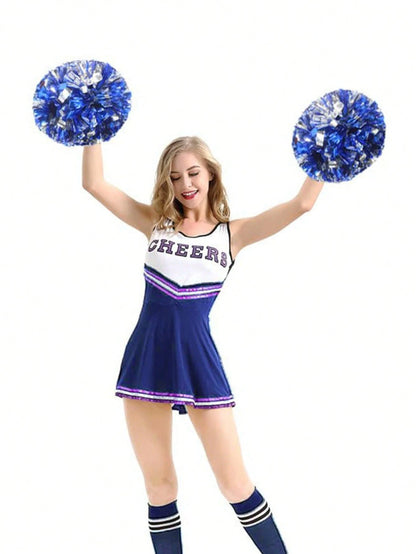 2pcs/Set Blue & Silver Pom Poms- High Index Plastic, Suitable For Dancing, Dance Accessories, Gymnastics, Sports Events And Festivals, Team Spirit Sports Cheering