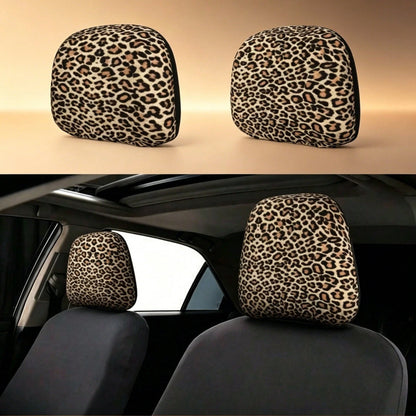 2pcs/Set Car Headrest Covers, Yellow Leopard Print Fabric Material, Car Accessories, Fashionable Animal Pattern Car Interior Decor, Universal Design, Suitable For Most Car Models, Dust-Proof, Washable