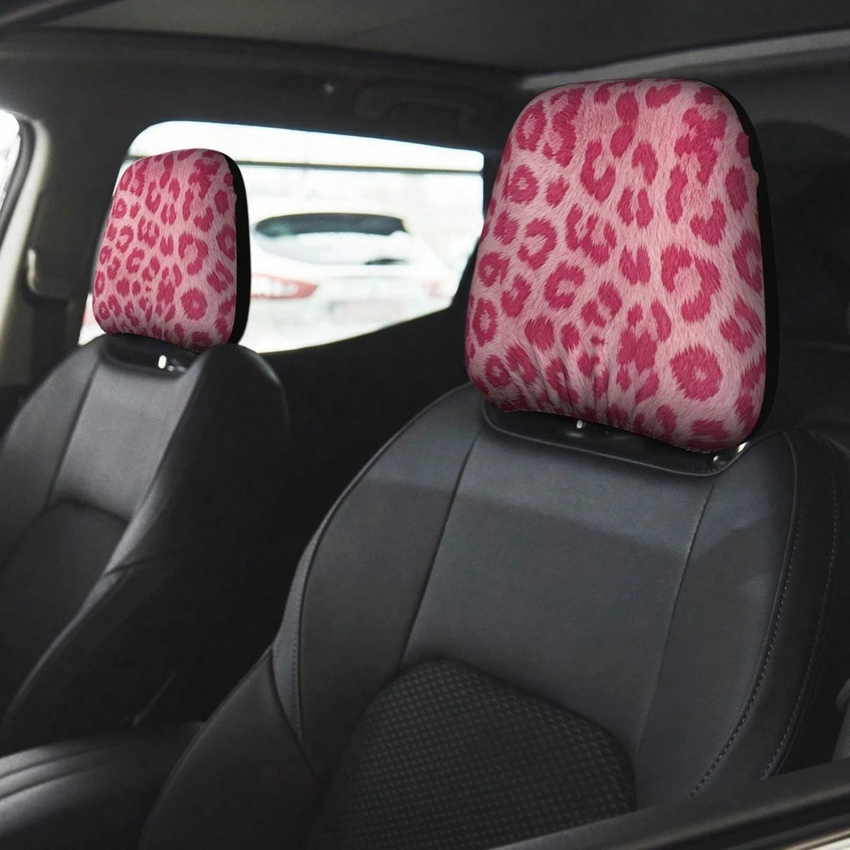 2pcs/Set Car Headrest Covers, Yellow Leopard Print Fabric Material, Car Accessories, Fashionable Animal Pattern Car Interior Decor, Universal Design, Suitable For Most Car Models, Dust-Proof, Washable