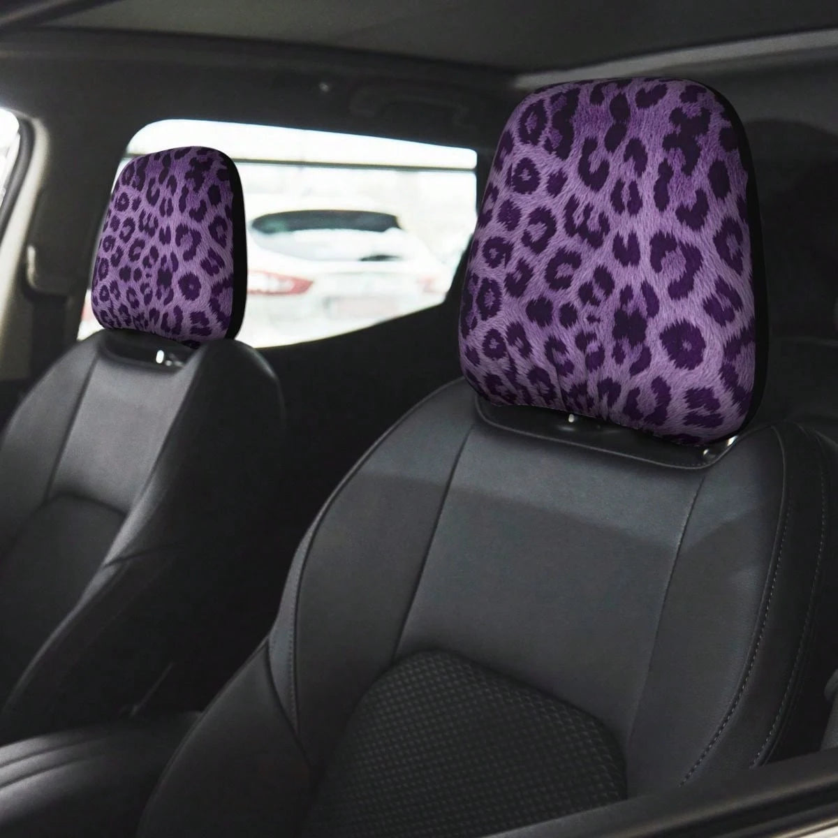 2pcs/Set Car Headrest Covers, Yellow Leopard Print Fabric Material, Car Accessories, Fashionable Animal Pattern Car Interior Decor, Universal Design, Suitable For Most Car Models, Dust-Proof, Washable