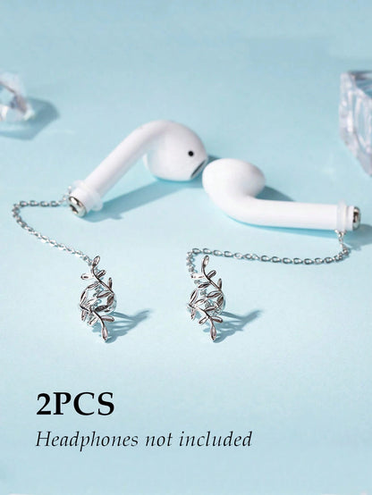 2pcs/Set Earphone Anti-Loss Chain, Anti-Drop Metal Leaf Minimalist Ear Chain Ear Cuff, Bluetooth Wireless Earphone Protective Ear Hook Ear Chain Ear Cuff Ear Hole, Earphone Anti-Loss Chain Wireless Co