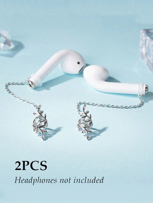 2pcs/Set Earphone Anti-Loss Chain, Anti-Drop Metal Leaf Minimalist Ear Chain Ear Cuff, Bluetooth Wireless Earphone Protective Ear Hook Ear Chain Ear Cuff Ear Hole, Earphone Anti-Loss Chain Wireless Co