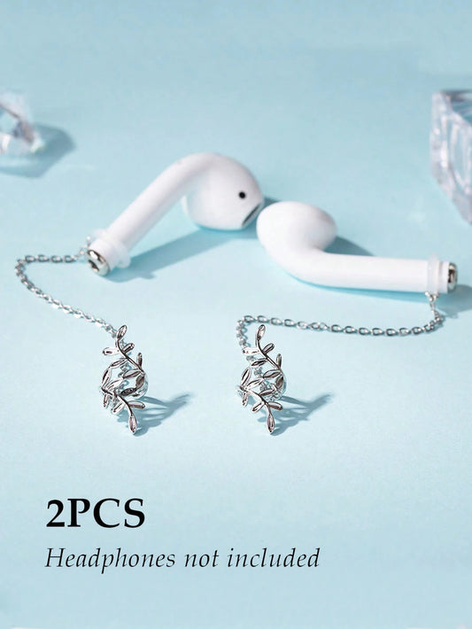 2pcs/Set Earphone Anti-Loss Chain, Anti-Drop Metal Leaf Minimalist Ear Chain Ear Cuff, Bluetooth Wireless Earphone Protective Ear Hook Ear Chain Ear Cuff Ear Hole, Earphone Anti-Loss Chain Wireless Co