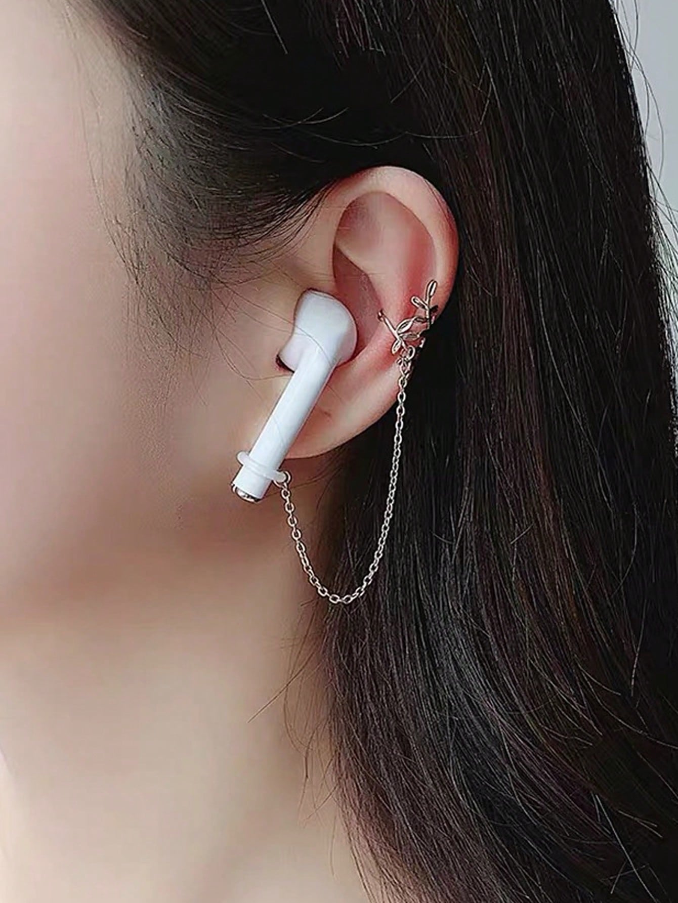 2pcs/Set Earphone Anti-Loss Chain, Anti-Drop Metal Leaf Minimalist Ear Chain Ear Cuff, Bluetooth Wireless Earphone Protective Ear Hook Ear Chain Ear Cuff Ear Hole, Earphone Anti-Loss Chain Wireless Co