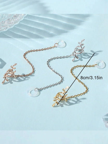 2pcs/Set Earphone Anti-Loss Chain, Anti-Drop Metal Leaf Minimalist Ear Chain Ear Cuff, Bluetooth Wireless Earphone Protective Ear Hook Ear Chain Ear Cuff Ear Hole, Earphone Anti-Loss Chain Wireless Co