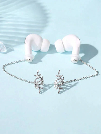 2pcs/Set Earphone Anti-Loss Chain, Anti-Drop Metal Leaf Minimalist Ear Chain Ear Cuff, Bluetooth Wireless Earphone Protective Ear Hook Ear Chain Ear Cuff Ear Hole, Earphone Anti-Loss Chain Wireless Co