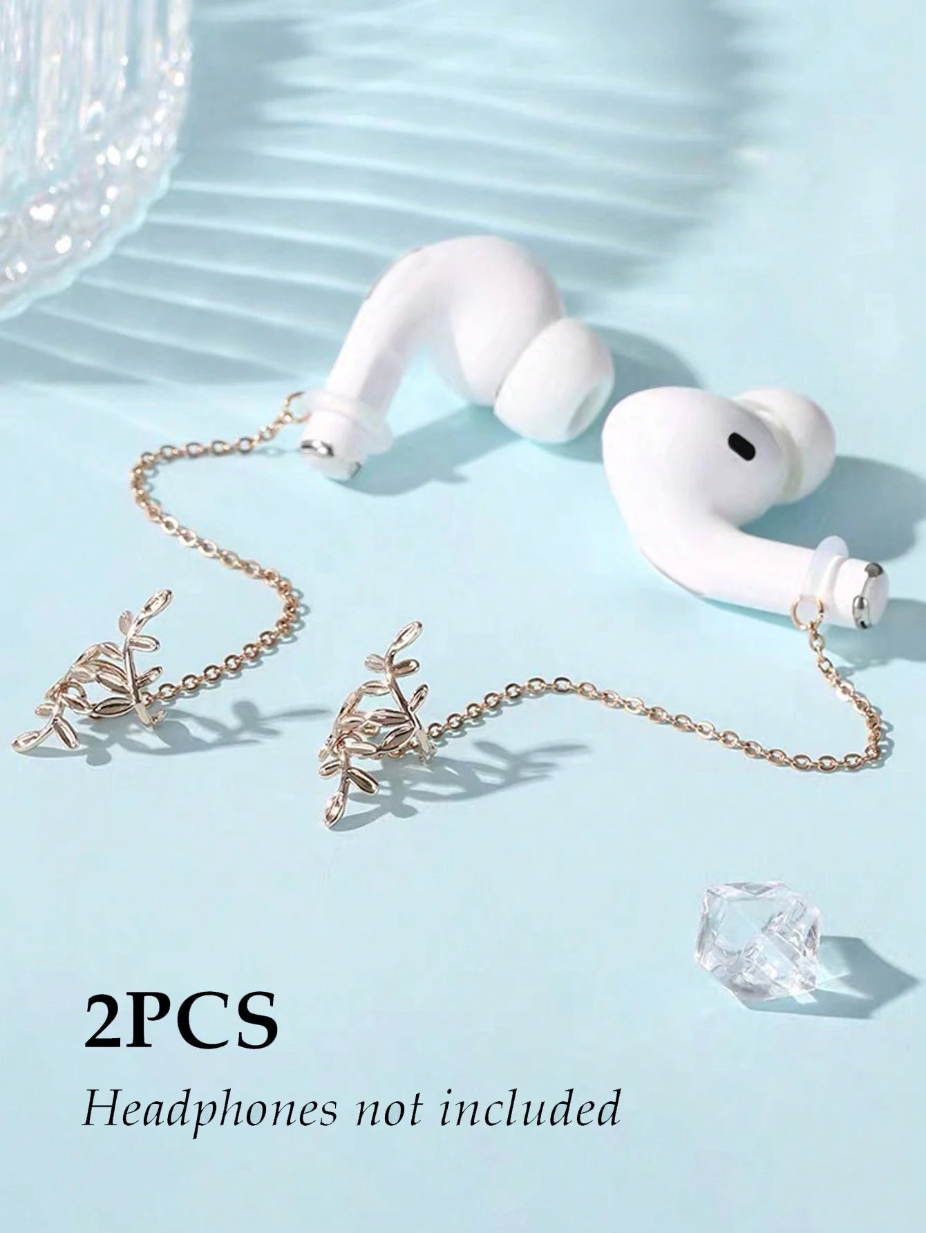 2pcs/Set Earphone Anti-Loss Chain, Anti-Drop Metal Leaf Minimalist Ear Chain Ear Cuff, Bluetooth Wireless Earphone Protective Ear Hook Ear Chain Ear Cuff Ear Hole, Earphone Anti-Loss Chain Wireless Co