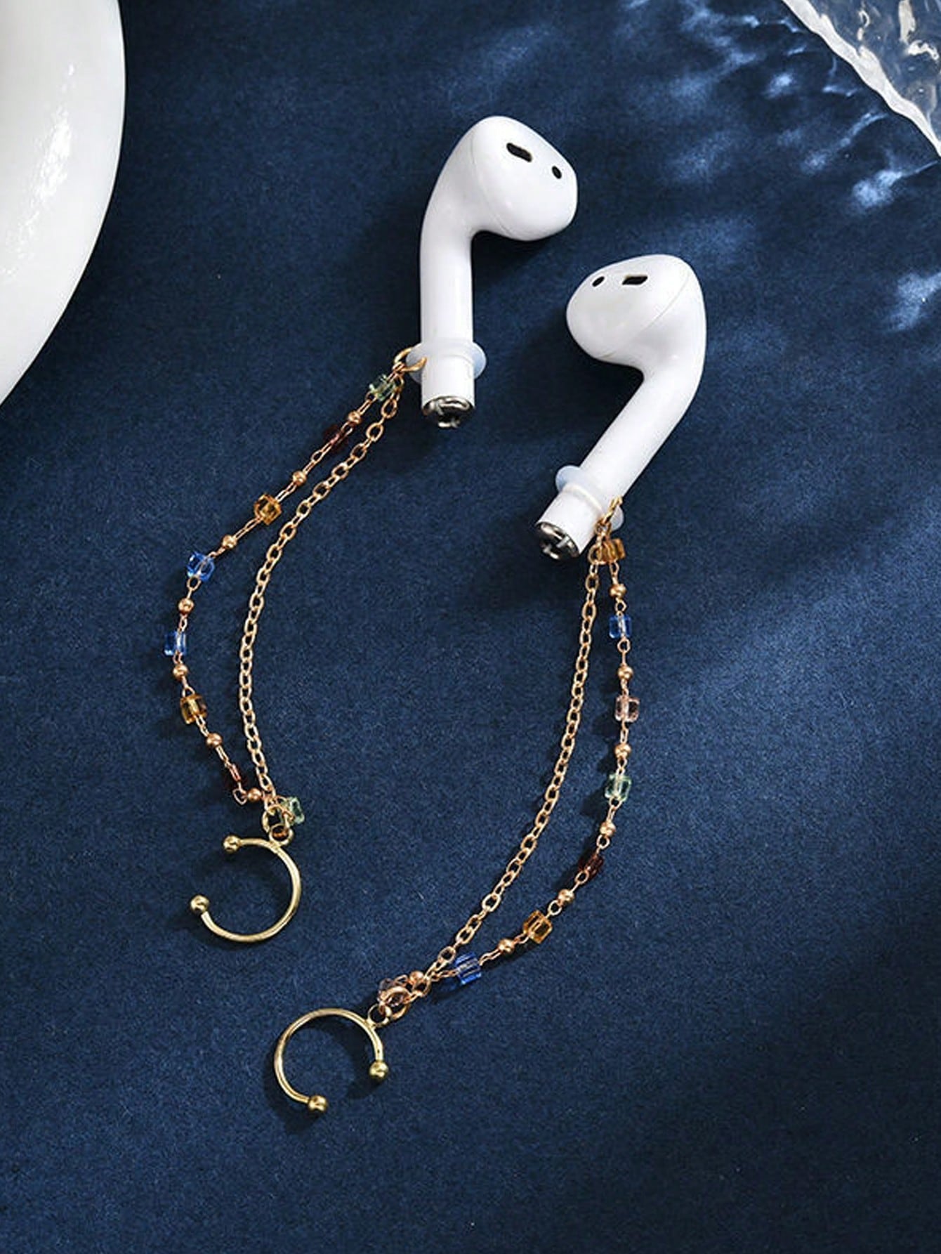 2pcs/Set Earphone Anti-Loss Chain, Anti-Drop Metal Leaf Minimalist Ear Chain Ear Cuff, Bluetooth Wireless Earphone Protective Ear Hook Ear Chain Ear Cuff Ear Hole, Earphone Anti-Loss Chain Wireless Co