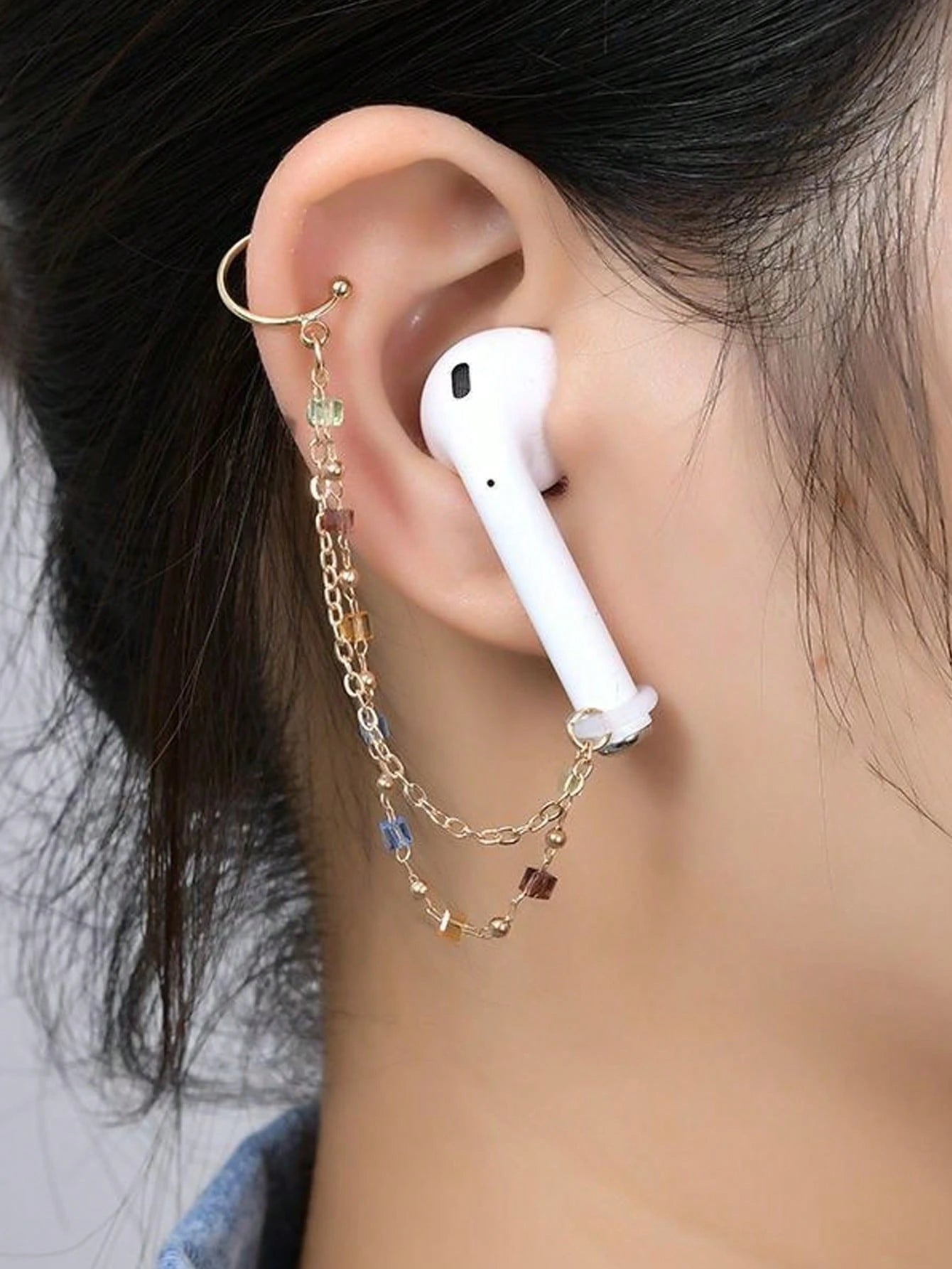 2pcs/Set Earphone Anti-Loss Chain, Anti-Drop Metal Leaf Minimalist Ear Chain Ear Cuff, Bluetooth Wireless Earphone Protective Ear Hook Ear Chain Ear Cuff Ear Hole, Earphone Anti-Loss Chain Wireless Co