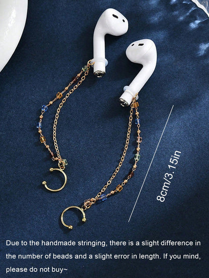 2pcs/Set Earphone Anti-Loss Chain, Anti-Drop Metal Leaf Minimalist Ear Chain Ear Cuff, Bluetooth Wireless Earphone Protective Ear Hook Ear Chain Ear Cuff Ear Hole, Earphone Anti-Loss Chain Wireless Co