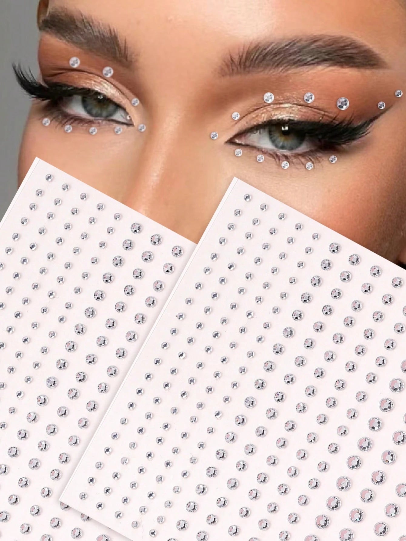 2pcs/Set Multi-Size Faux Crystal Silver Rhinestone 3D Face Jewel Stickers, For Festival Party, Daily Use, DIY Music Festival Makeup, Can Be Applied To Hair, Eyes, Face, Body,Concert Look,Face Gems