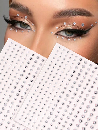 2pcs/Set Multi-Size Faux Crystal Silver Rhinestone 3D Face Jewel Stickers, For Festival Party, Daily Use, DIY Music Festival Makeup, Can Be Applied To Hair, Eyes, Face, Body,Concert Look,Face Gems