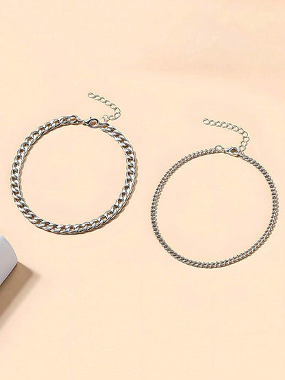 2pcs/Set Silver Multilayer Chain Unique Design Anklet, Beach & Street Style, Suitable For Women's Daily Wear, Great Gift For Female Friends