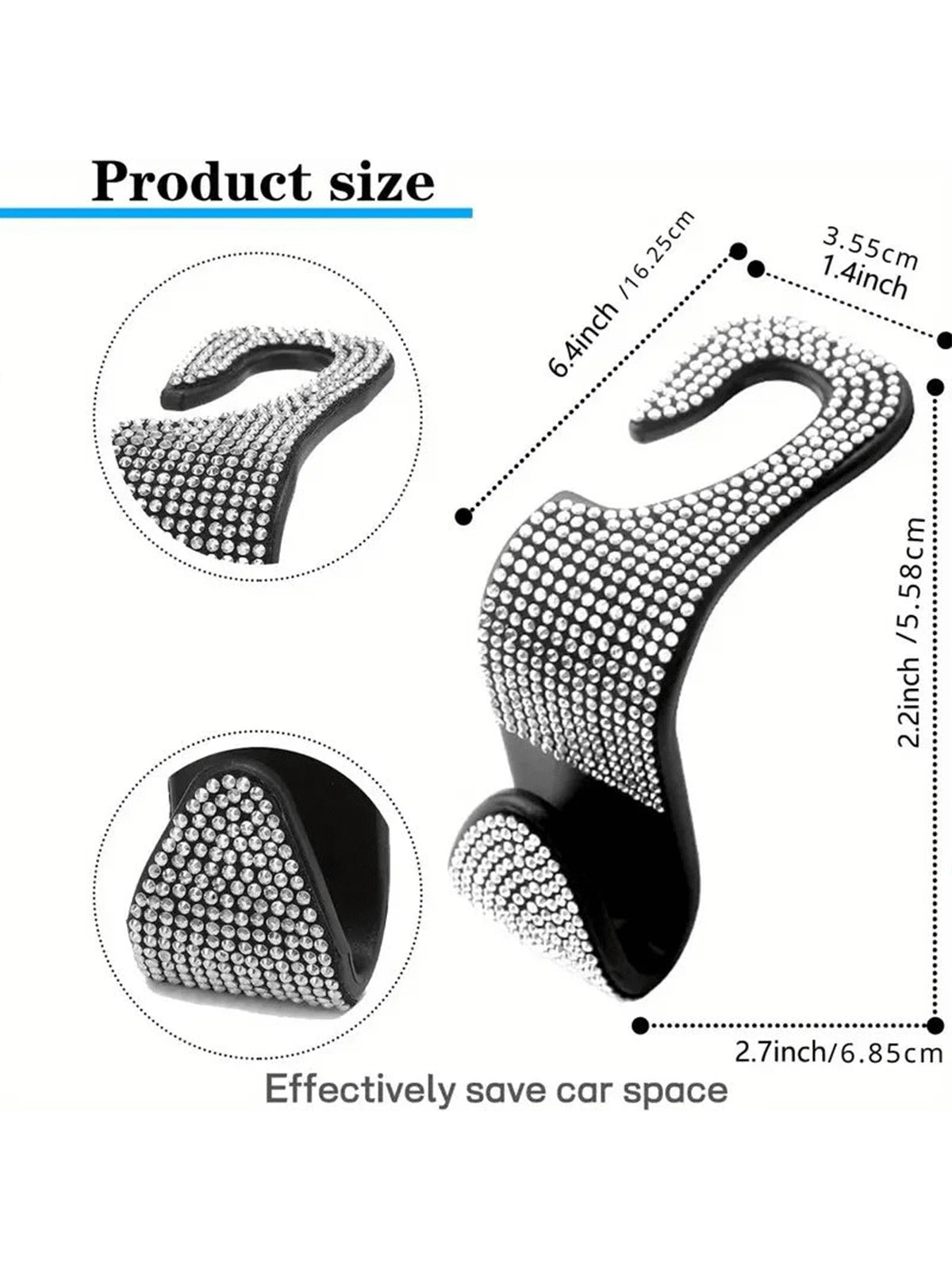 2pcs Shiny Rhinestone Car Rear Seat Headrest Hook, Car Purse Bag Holder