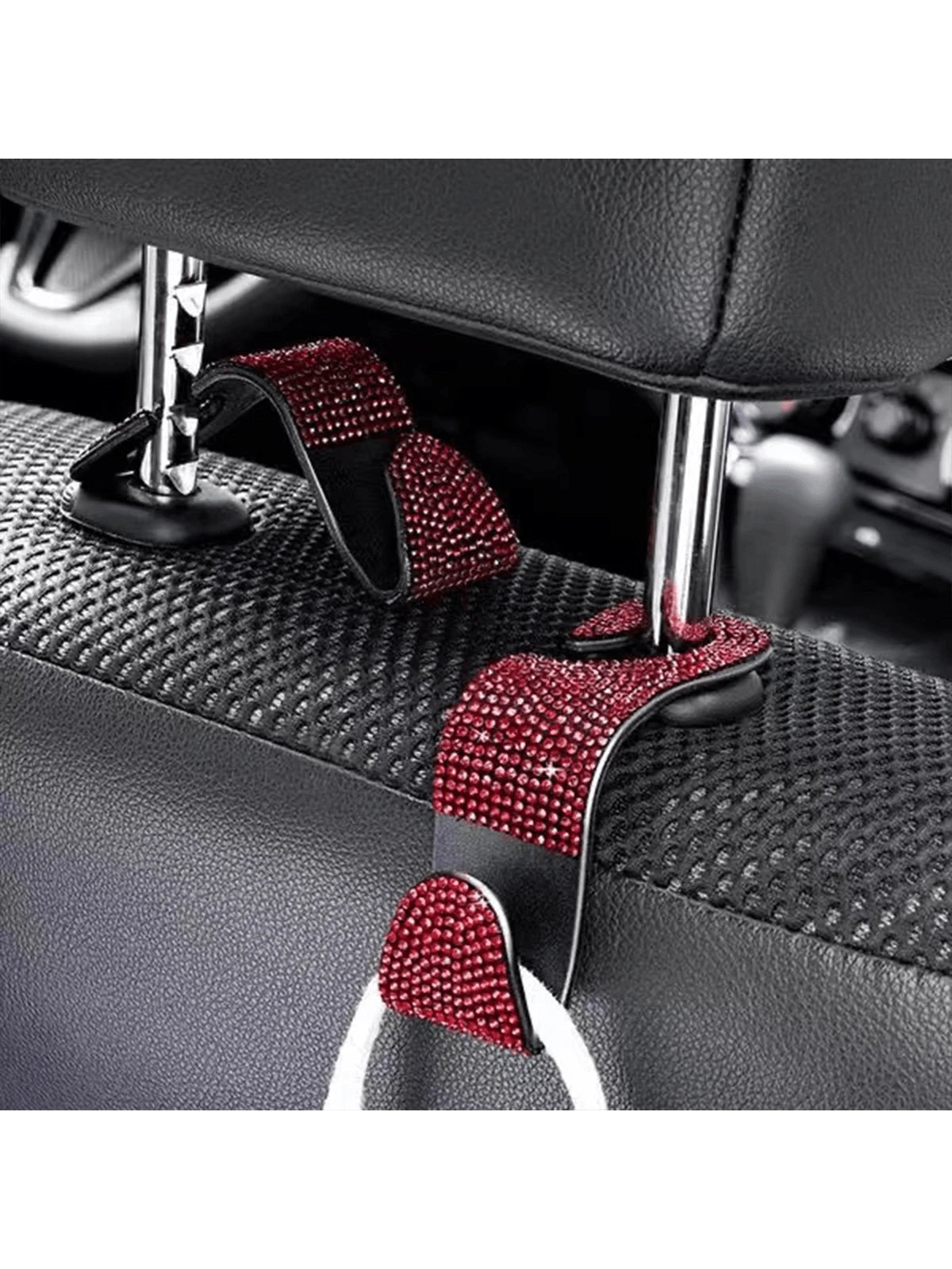 2pcs Shiny Rhinestone Car Rear Seat Headrest Hook, Car Purse Bag Holder