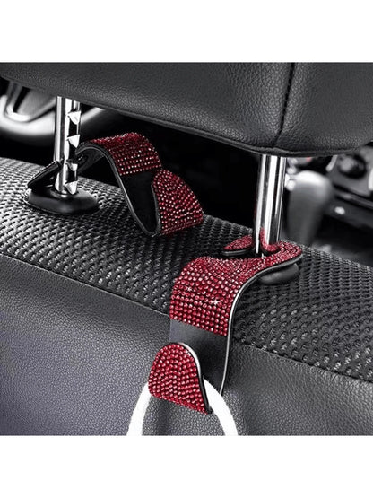 2pcs Shiny Rhinestone Car Rear Seat Headrest Hook, Car Purse Bag Holder