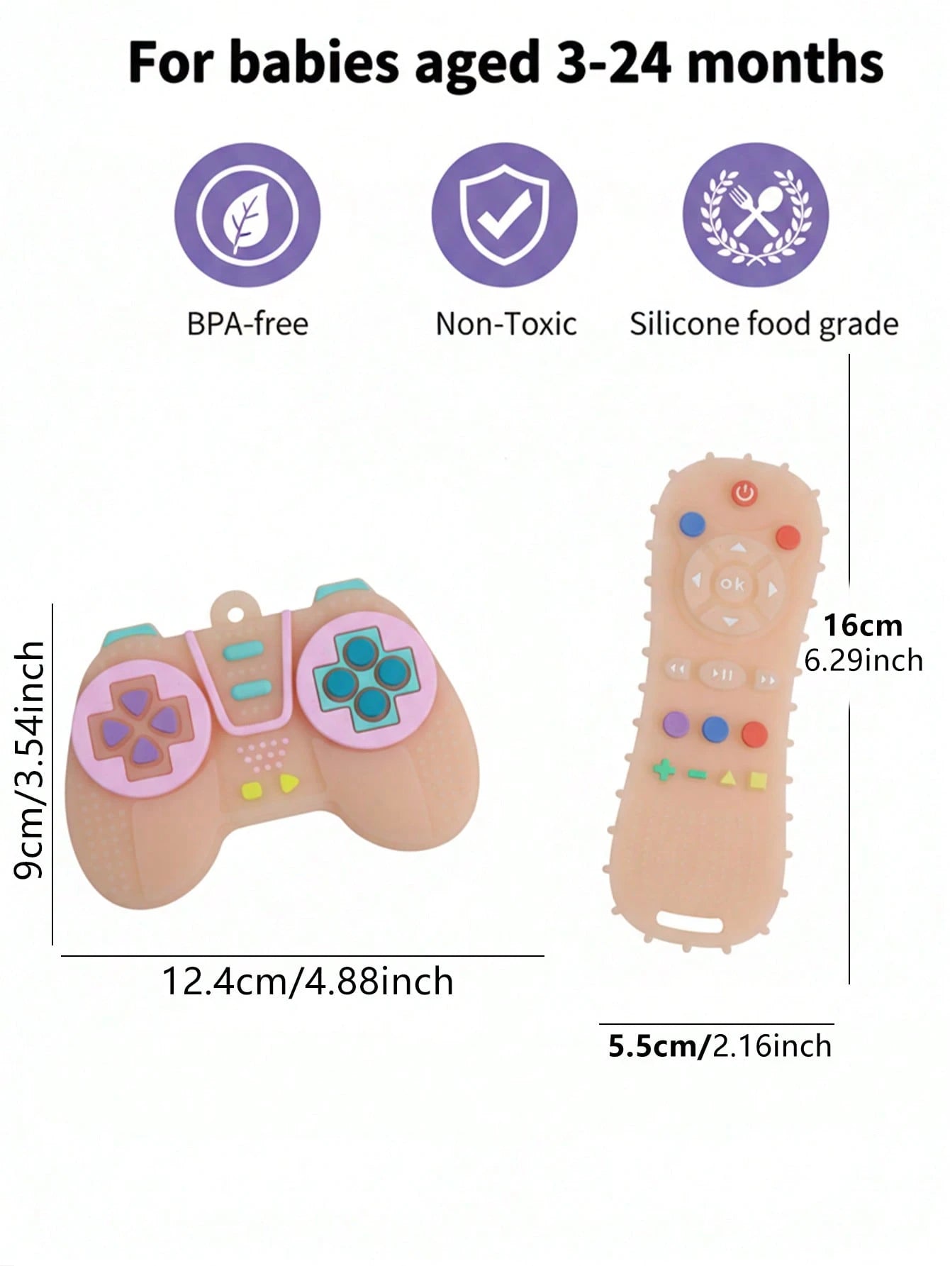 2pcs Silicone Game Controller Teethers, Montessori Teething Toys, Educational Chewing Toys For 6-12 Months Babies
