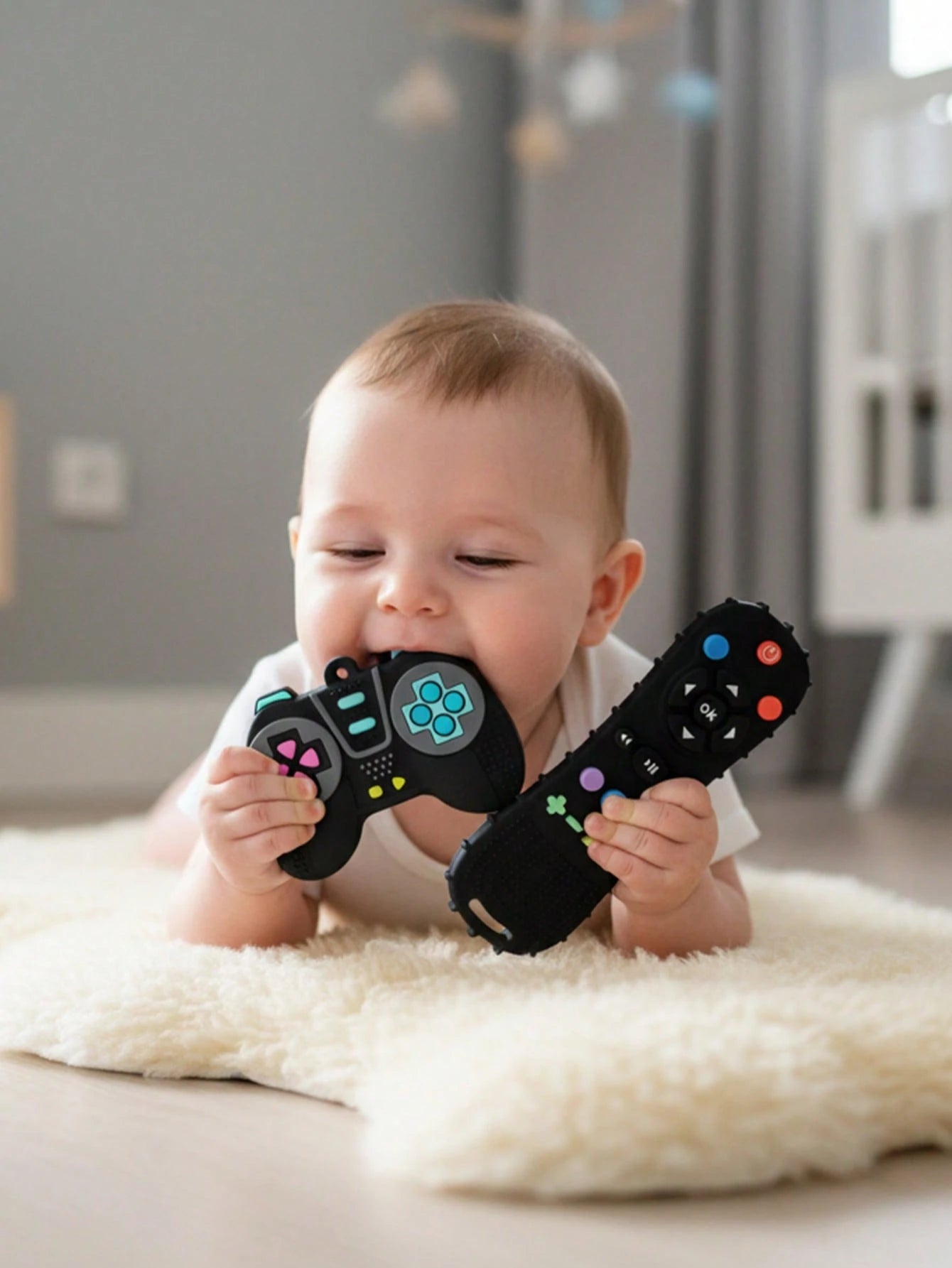 2pcs Silicone Game Controller Teethers, Montessori Teething Toys, Educational Chewing Toys For 6-12 Months Babies