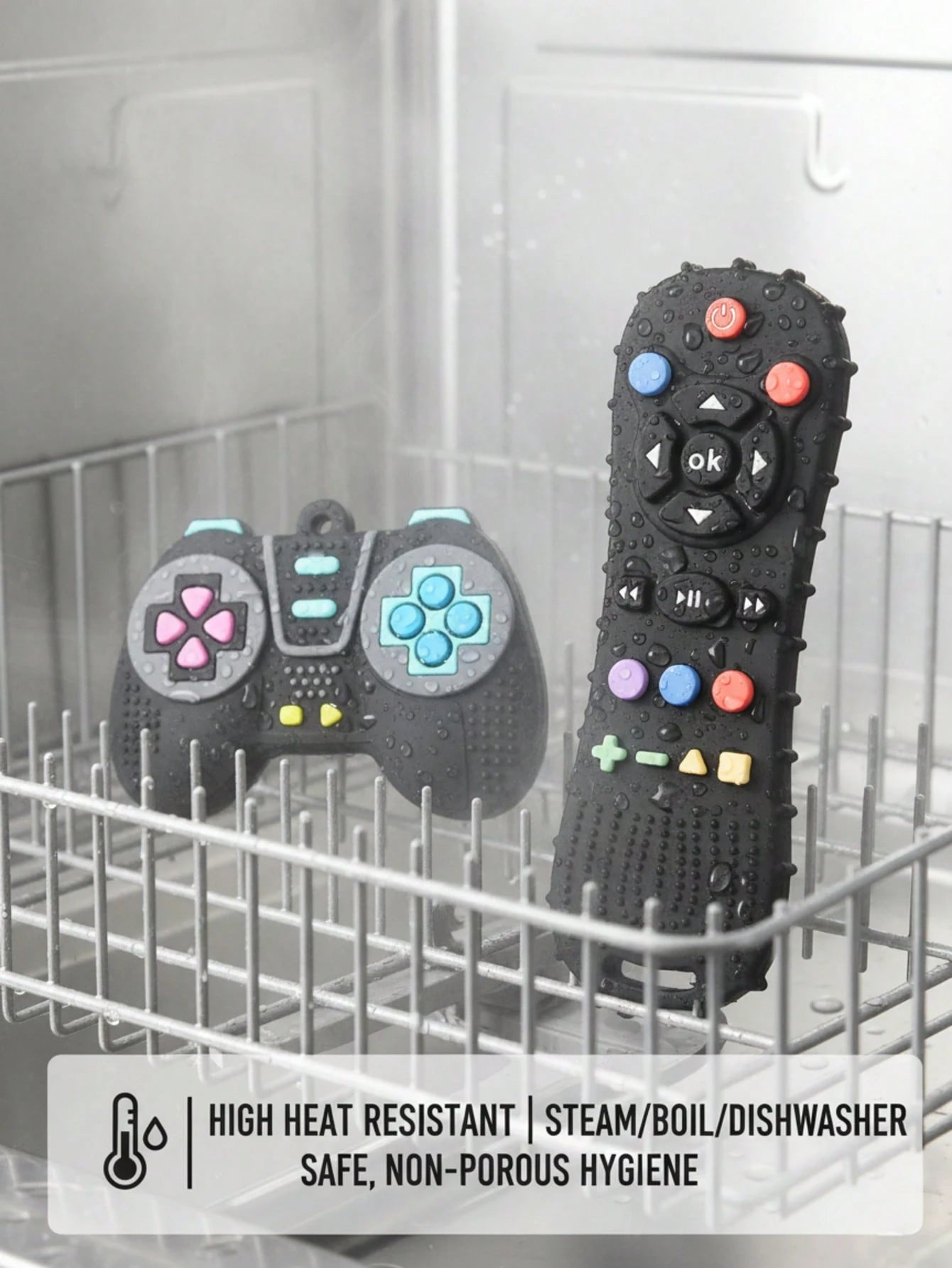 2pcs Silicone Game Controller Teethers, Montessori Teething Toys, Educational Chewing Toys For 6-12 Months Babies