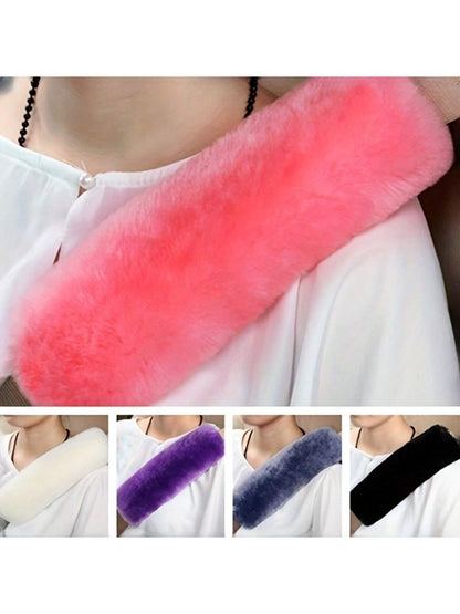 2pcs Soft Faux Rabbit Fur Car Seat Belt Cover Shoulder Pad, Neck Support Pillow, Winter Plush Seat Belt Cover, Suitable For Car Interior,Car Accessories