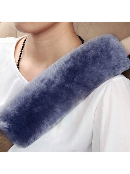 2pcs Soft Faux Rabbit Fur Car Seat Belt Cover Shoulder Pad, Neck Support Pillow, Winter Plush Seat Belt Cover, Suitable For Car Interior,Car Accessories